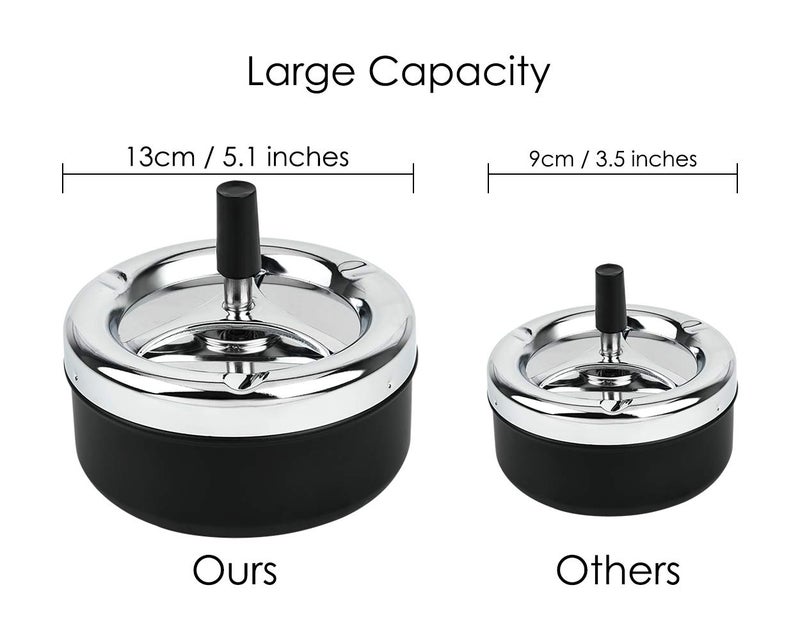 DS.DISTINCTIVE STYLE Round Push Down Ashtray with Spinning Tray Metal Cigarette Ash Tray Large 5.2 Inches Home Ashtray for Outside Patio - Image 2